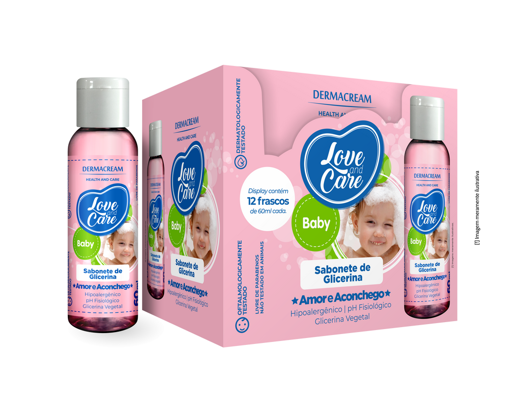 Sabonete de Glicerina Love and Care Baby Amor & Aconchego - Display com 12 unidades de 60ml